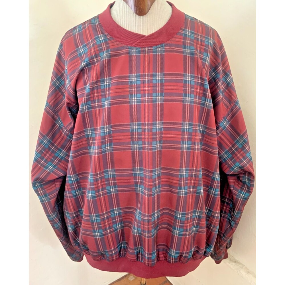 Vintage Sun Mountain Sports Golf Pullover Windbreaker Burgundy Plaid Jacket XXL